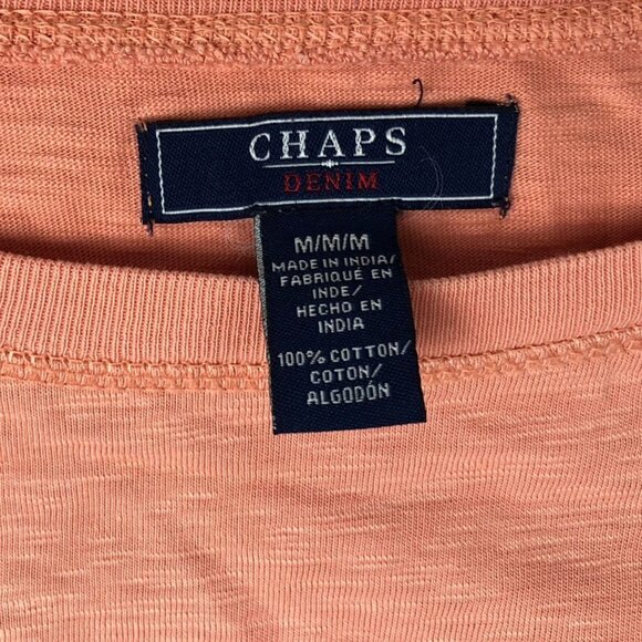 Chaps Denim Womens Blouse Medium Coral 3/4 Sleeve Embroidered Eyelet Floral Boho - Picture 7 of 13